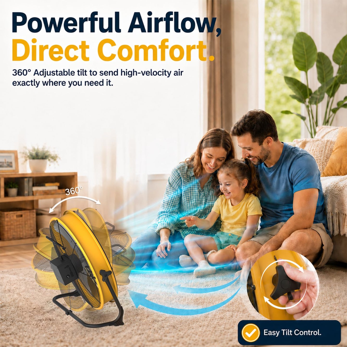 T-SUNUS 16" Battery Powered Floor Fan, 15600mAh Rechargeable Cordless Fan 2500 CFM High Velocity Airflow, Quiet Brushless Motor, 360° Adjustable Tilt for Home Garage Outdoor Patio RV Emergency Camping