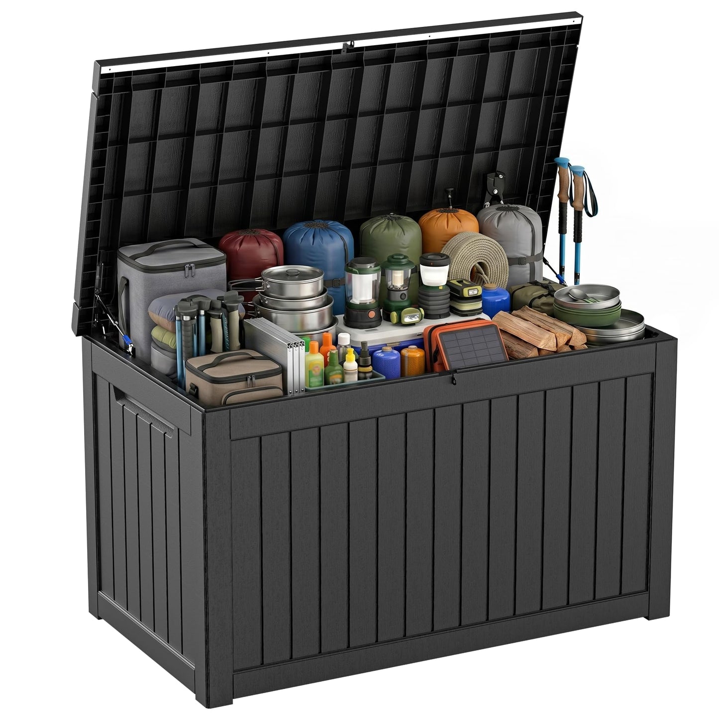PatioZen 280 Gallon Deck Box Outdoor Storage Box, Waterproof and UV Resistant, Lockable&Resin for Patio Cushions Storage Furniture, Garden Tools, Pool Supplies(Black, 280 Gallon)