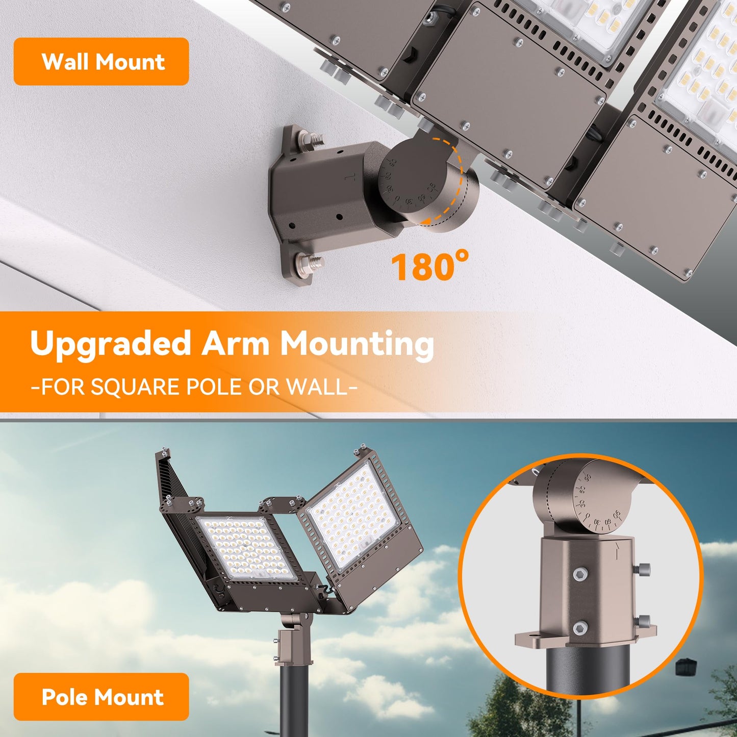 SOLLA 2025 New Upgraded 450W Dusk to Dawn LED Parking Lot Light 67500lm 5000K, ETL, AC85-277V, IP67 Waterproof Adjustable 3-Head Street Lights Outdoor, Pole & Wall-Mounted Flood Lights for Stadium