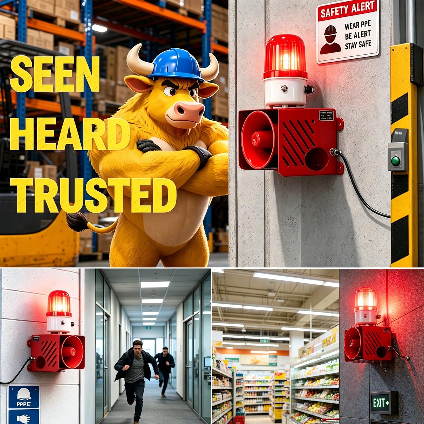 AC110V 120dB Industrial Siren Alarm Strobe Light Waterproof Red Warning Beacon Adjustable Volume Plug-in Manual Control for Indoor Outdoor Security,Factory,Garage (AC110V Red)