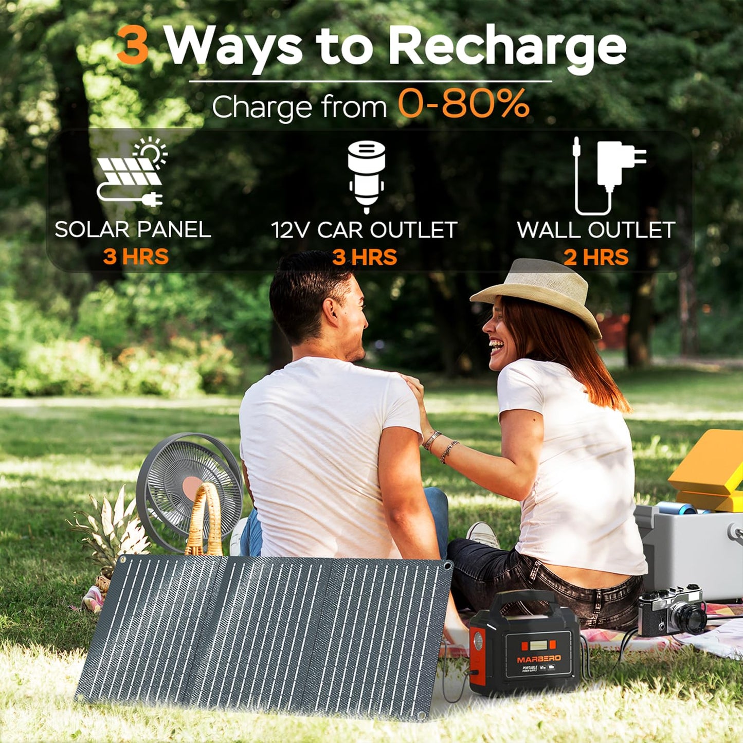 MARBERO Portable Power Station 100W Camping Solar Generator 162.8Wh Power Bank with AC Outlet 110V with Multi-Output LED Flashlights for CPAP Home Camping Hurricane Emergency