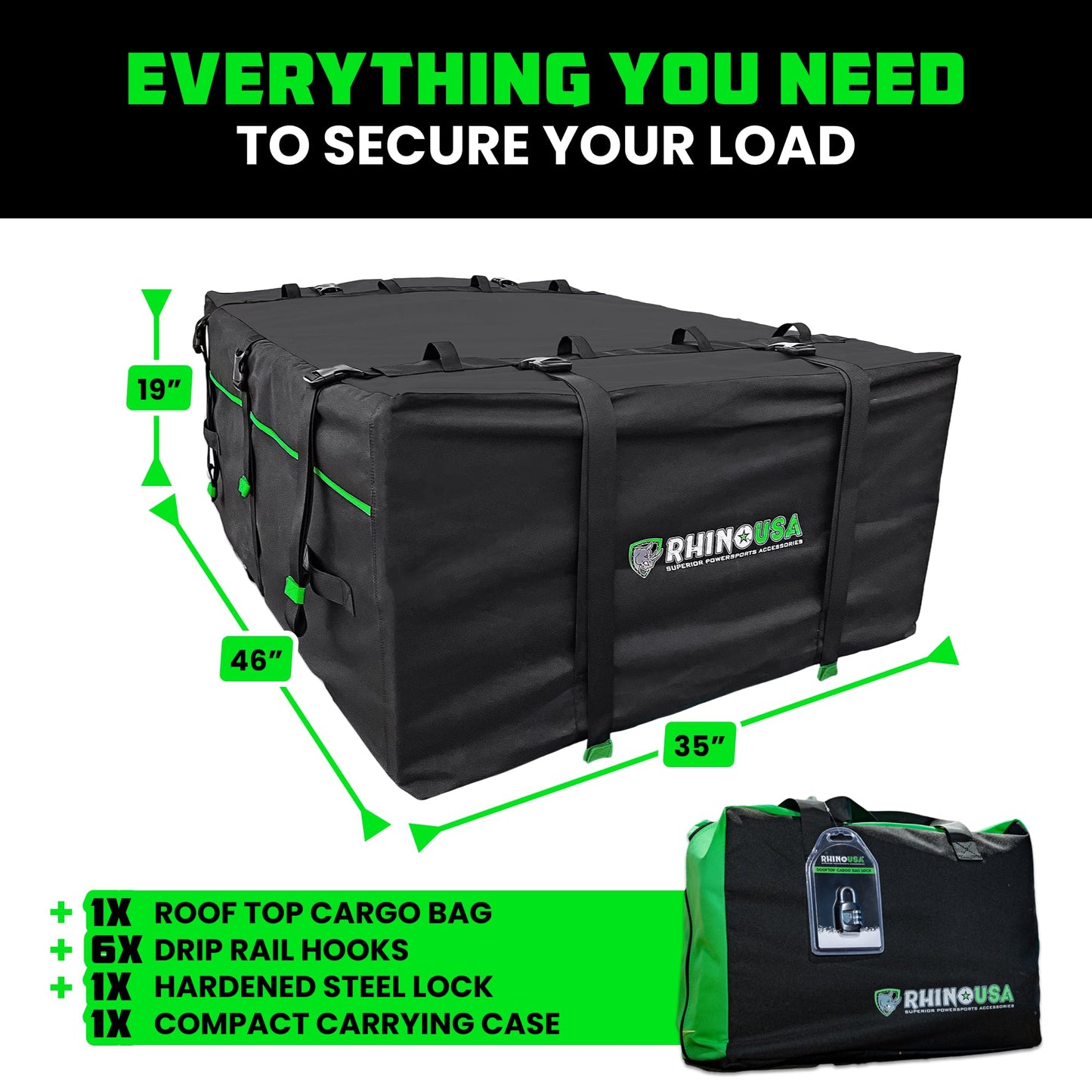 Rhino USA Rooftop Cargo Carrier for Car Storage (17.7 Cubic Feet) Heavy Duty Waterproof Roof Top Bag with Industrial Grade Zippers - Used for All Vehicle with/Without Rack Carriers - Lock Included