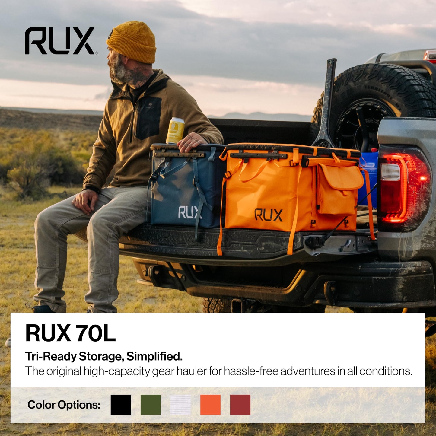 RUX 70L Collapsible Gear Box (Black) - Modular Adventure Storage Solution For Camping Storage, Overlanding, Off-road And Van Life - Weatherproof, Durable and Multifunctional
