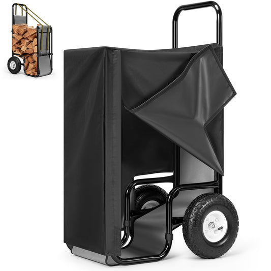 VIVOHOME Firewood Log Cart Carrier with Cover and 600D Oxford Cloth, 250 LB Capacity Heavy Duty Steel Log Carrier Dolly Hauler, Rolling Wood Rack Storage Mover for Easy Transport Indoor Outdoor Use
