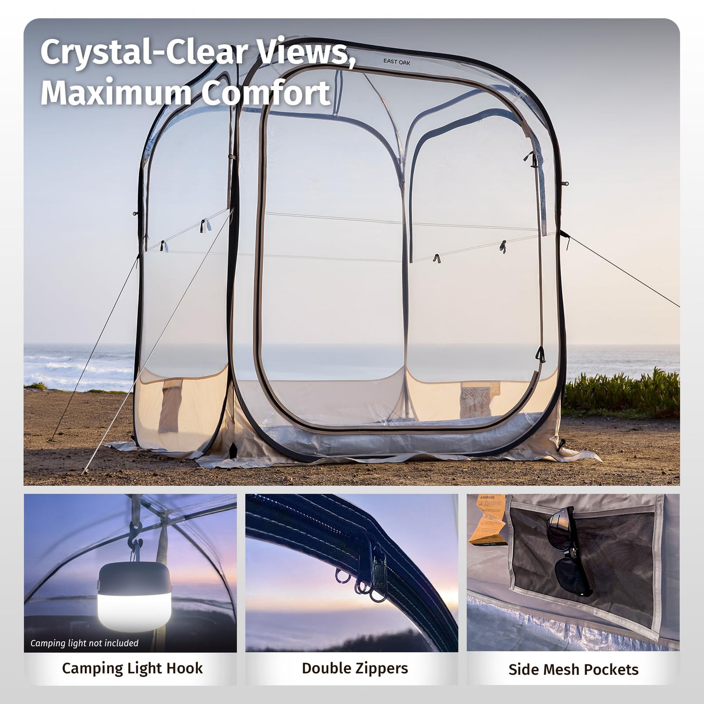 East Oak Weather Sports Tent for Fishing, Sports Event | Pop Up Bubble Tent Instant Sun & Rain Shelter | No Condensation, Spacious Interior, Ultra Visibility | All Weather Protection | 5 x 5 FT