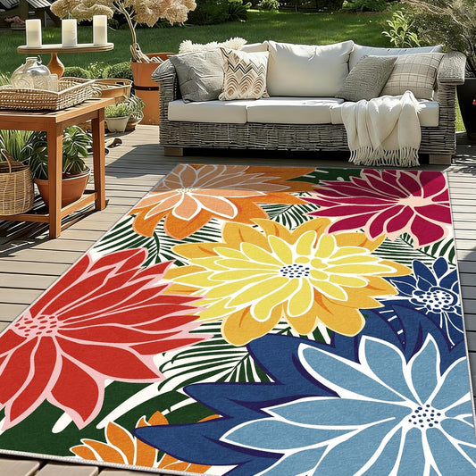 ZonLi Colorful Outdoor Rug 9x12Ft Waterproof Multicolored Indoor Area Rug Washable Outdoor Patio Rugs Tropical Floral Non Slip Outdoor Carpet for Living Room, Pool,Backyard,Deck,Camping.