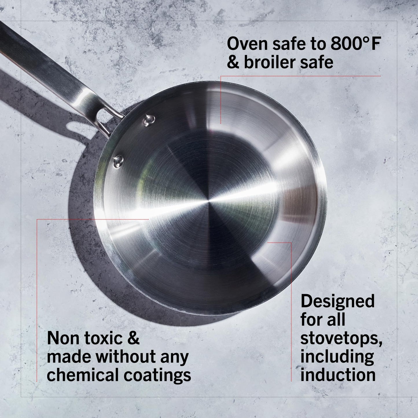 Heritage Steel Eater Series 12 Inch Frying Pan | Made in USA | 5-Ply Fully Clad Stainless Steel | Stay Cool Handle Design | Induction Ready & Non-Toxic