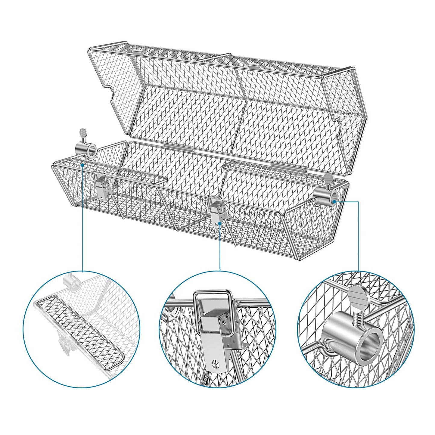 Charkettle Rotisserie Ring Kit and Stainless Steel Round Tumble Rotisserie Grill Basket