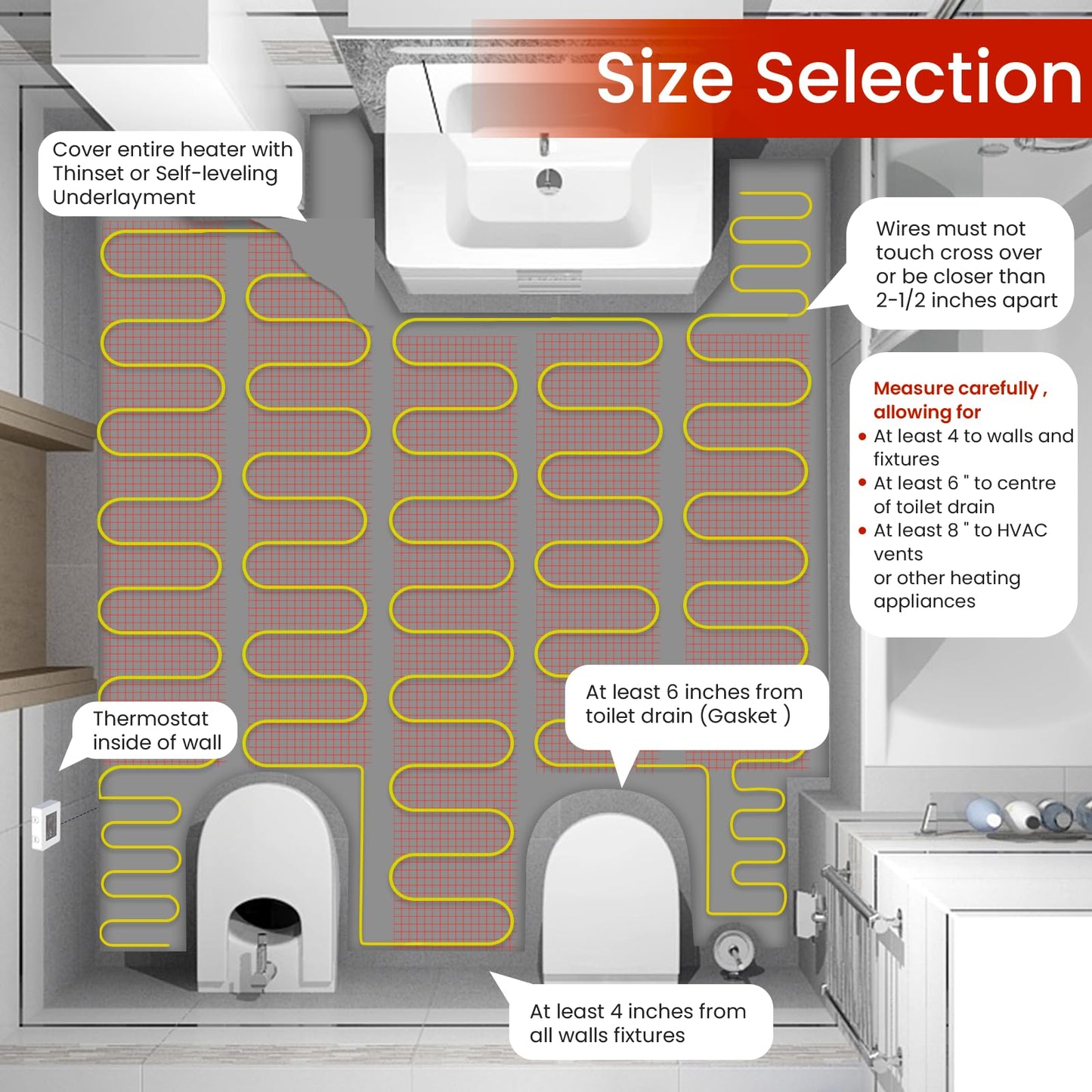 100 sqft HEATIT Warmmat Electric Radiant Self-adhesive Floor Heat Heating System & ET-7AW Thermostat & Alarm Monitor