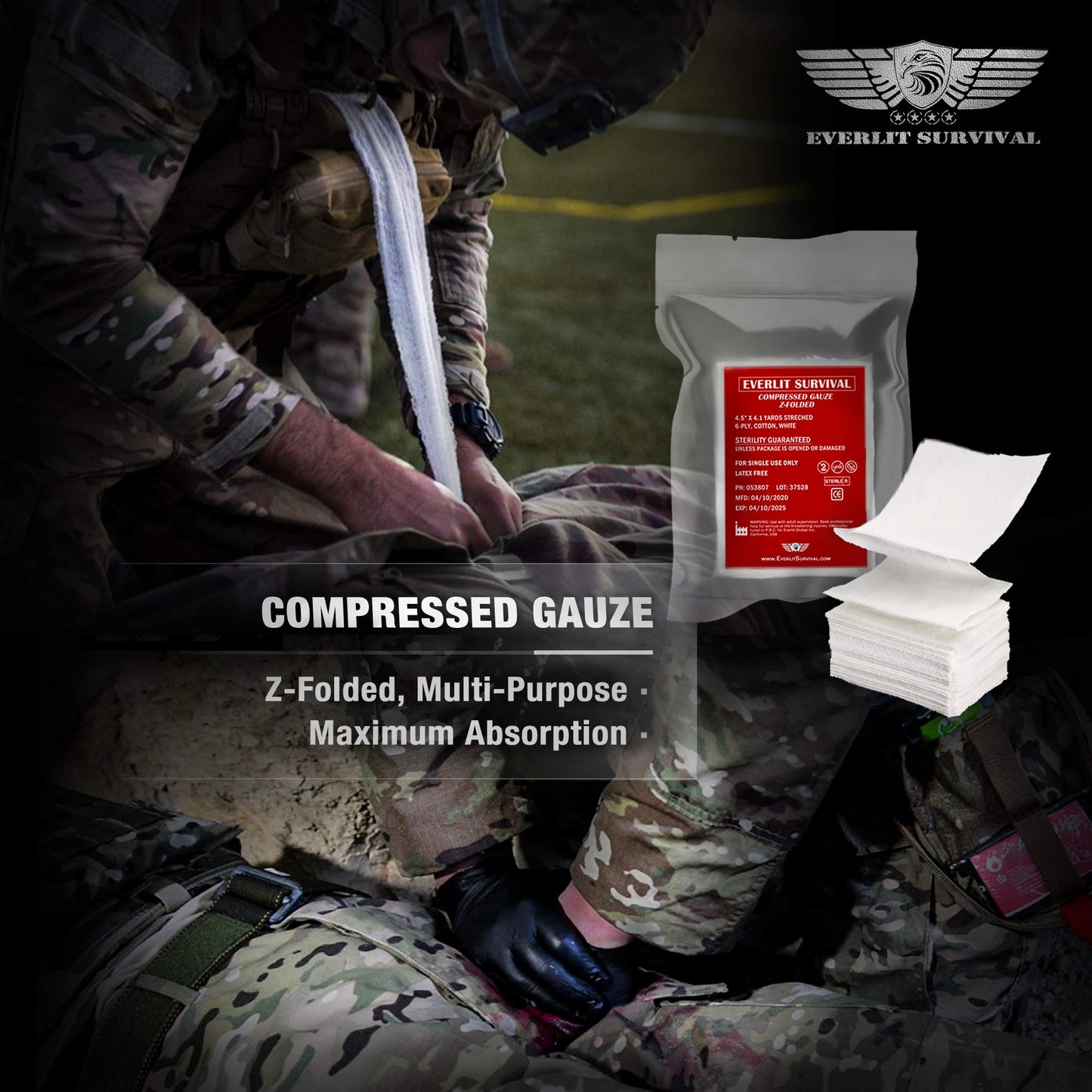 EVERLIT Advanced Emergency Trauma Kit, CAT GEN-7 Tourniquet Mil-Spec Nylon Laser Cut Pouch with 36" Splint, Military Combat Tactical IFAK for First Aid Response Bleeding Control (Multicam)