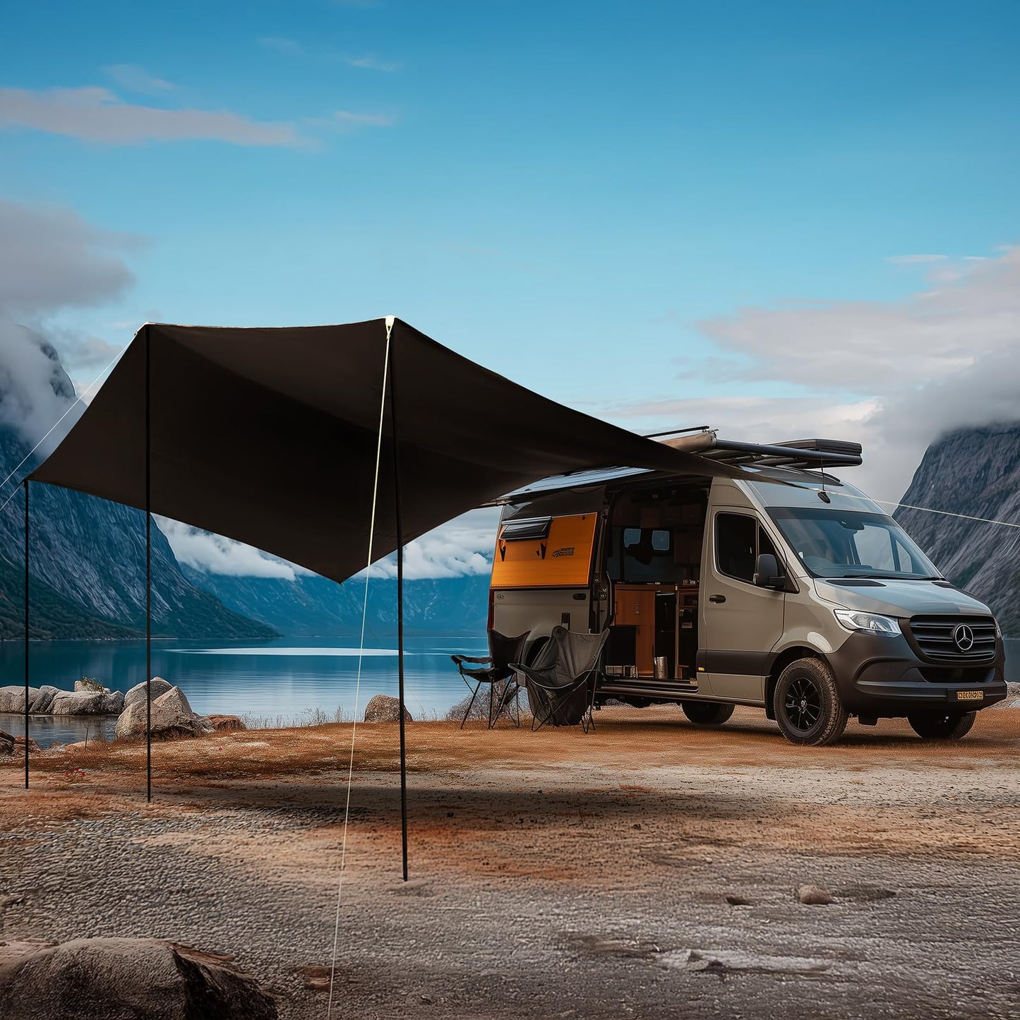 TIMBER RIDGE 19x9.8ft Retractable Car Awning with Blackout Coating, 186ft² Roof Rack Pull-Out Sun Shade Overland Camping, UPF50+ Waterproof Sun Shelter for Vehicle/Truck/Jeep/SUV/Van Grey