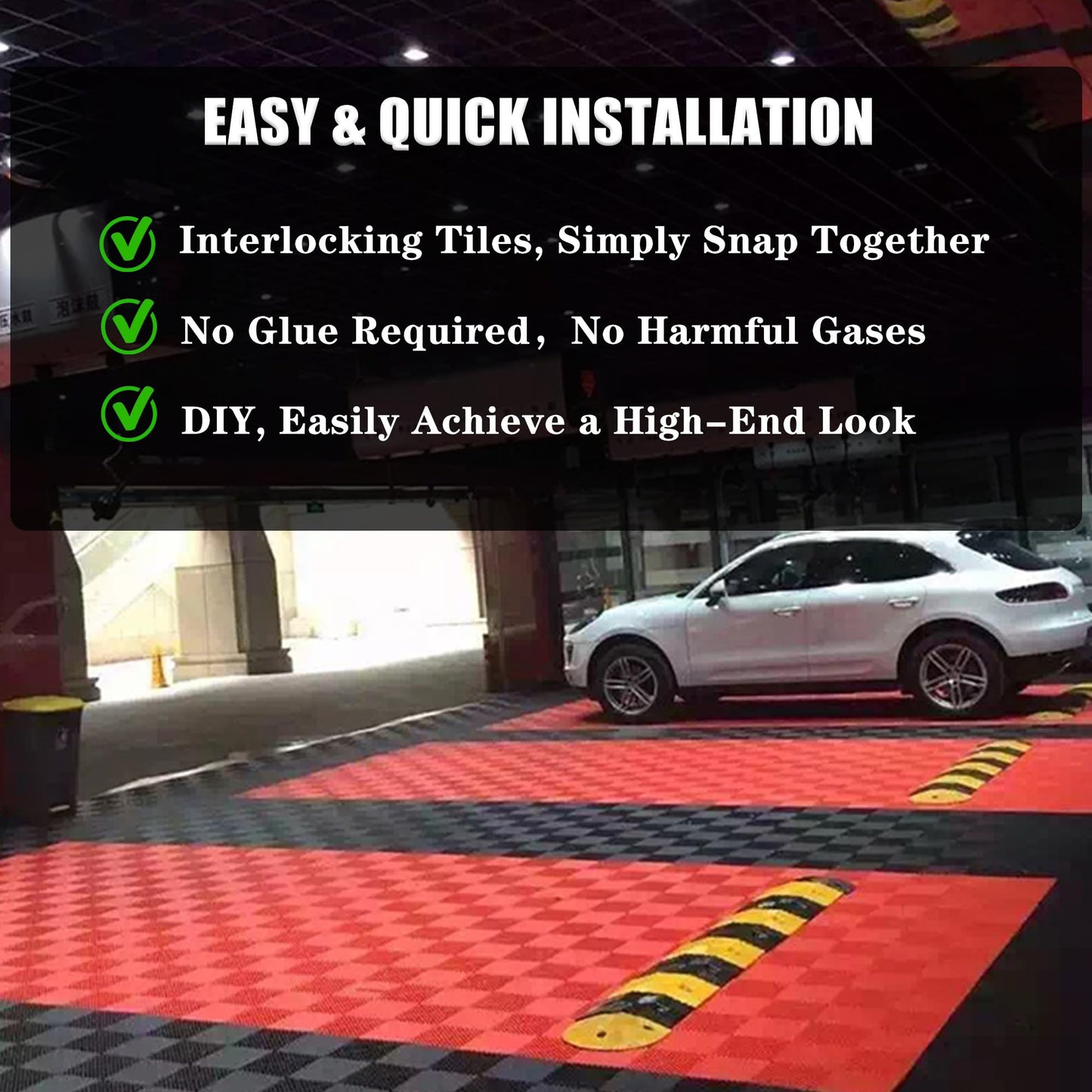 HTWELL 24 Pack 16"x 16" Modular Interlocking Drainage Floor Mats,Garage Floor Interlocking Tiles,Non-Slip Splicing Interlocking Floor Mats with Edge Corner Kit(Red