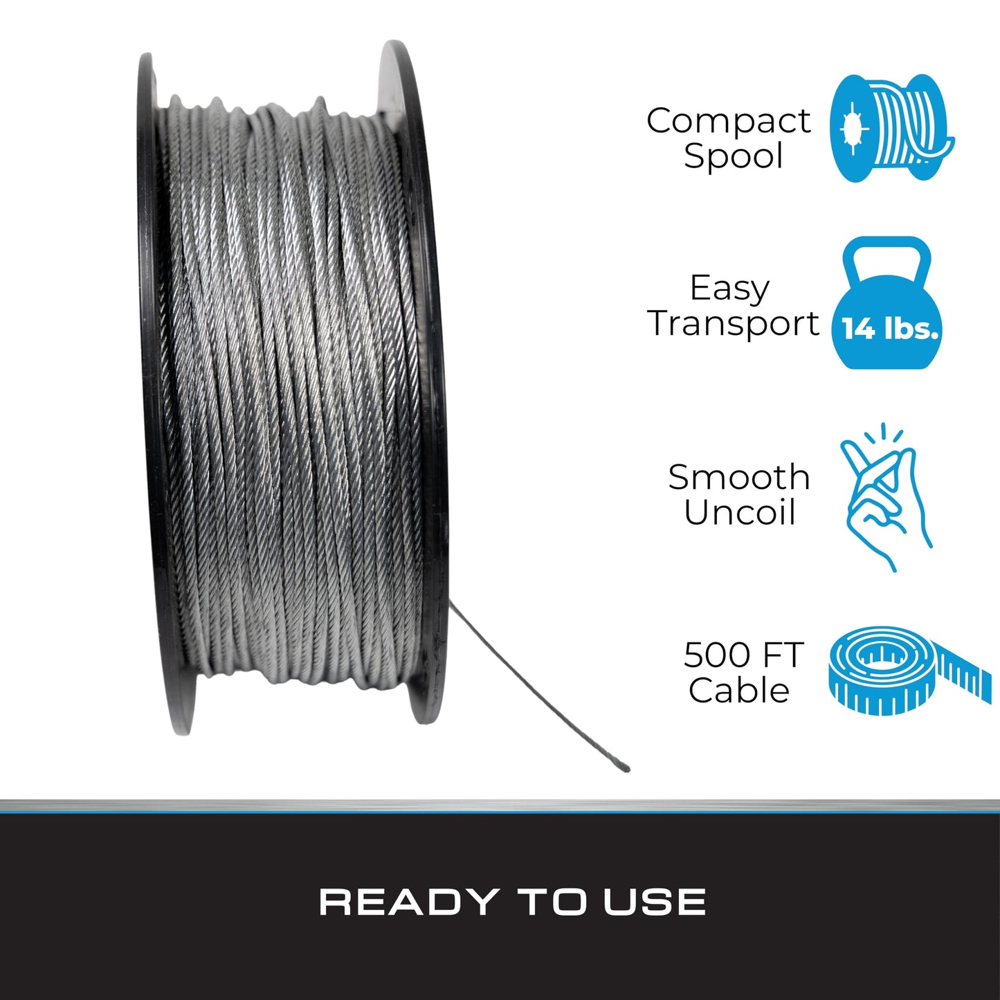 Tie Down 1/8" 7x19 Galvanized Steel Aircraft Cable – 500 ft Reel | Wire Rope for Deck Railings & Garage Doors