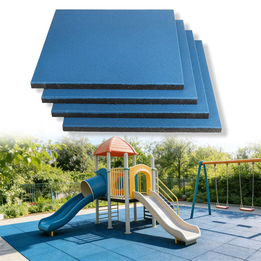 MYOYAY 1" Thick Interlocking Tiles 4 Pack 20" x 20” Rubber Flooring Mats Non-Slip Heavy-Duty Mats for Playground, Indoor and Outdoor Gym Floor, Sport Floor, Backyard Play Area