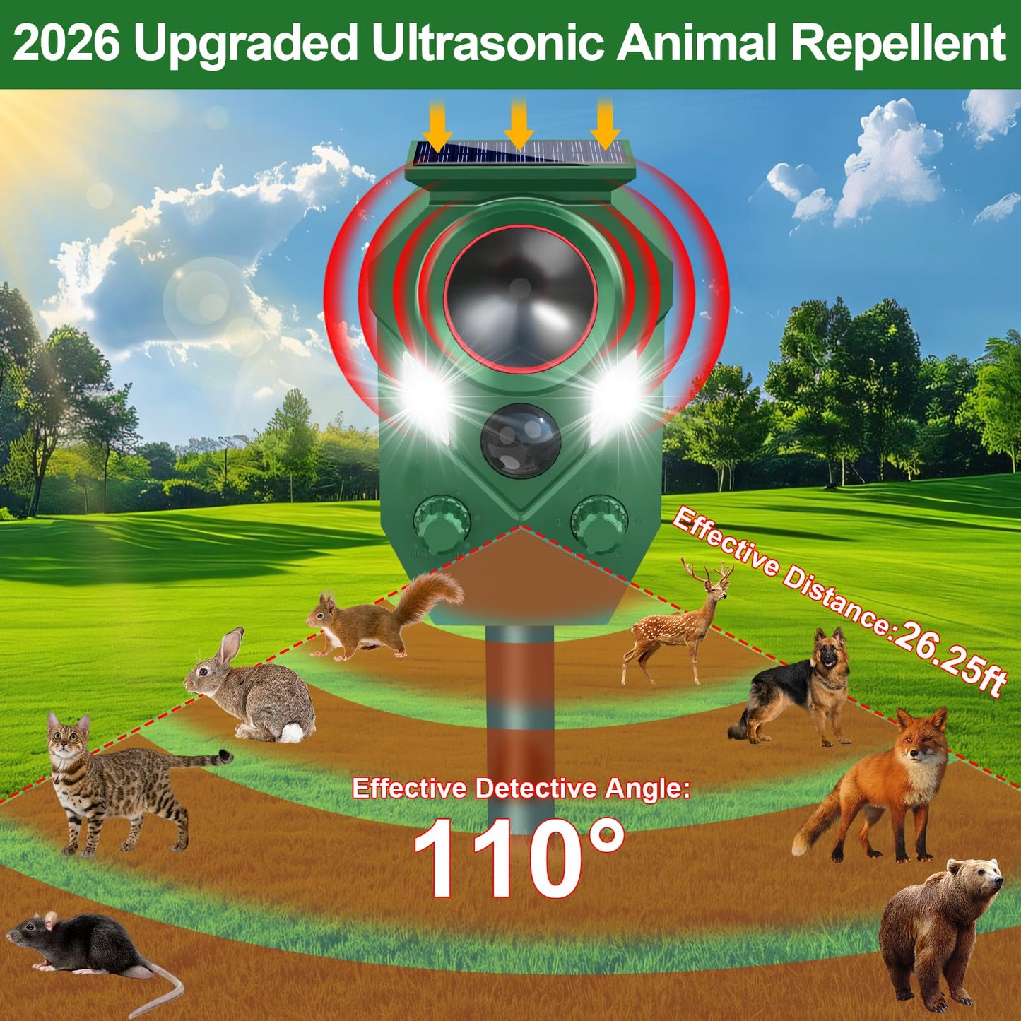 Solar Animal Repellent,Cat Dog Repellent Outdoor,Solar Animal Repeller with Motion Sensor,Waterproof Rabbit Repeller with Flahing Light for Yard Skunks,Raccoon Birds Squirrels Deer-4 Pack