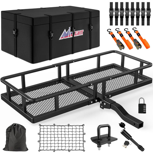 Nilight 60" x 20"x 7.87" Folding Carrier Fits 2-Inch Receiver 500 Lbs Capacity Bag Net Ratchet Straps Lock Stabilizer for SUV Pickup RV Van