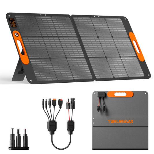 110W Portable Solar Panel for Jackery/EF/Bluetti/Anker/Goal Zero Power Station, IP68 Waterproof, 24% Efficiency, MC4 Output, ETFE Foldable Solar Charger with Adjustable Kickstand for Camping Outdoor