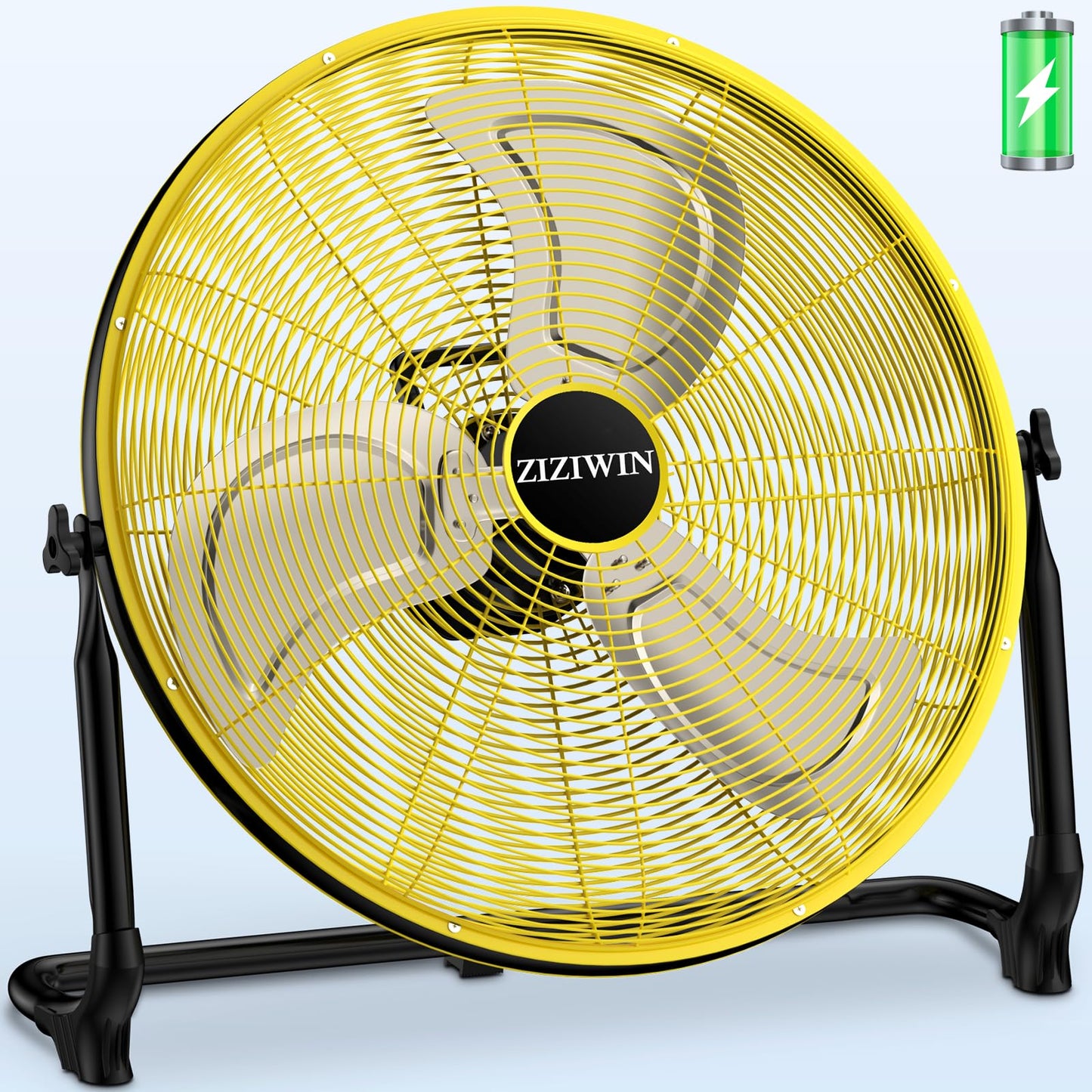 ZIZIWIN 20" Large Battery Fan, Portable Battery Operated Floor Fan, Rechargeable Cordless Camping Fan for Outside, 360° Tilt, USB Output, Wireless, for Home Outdoor Gazebo Office Garage Outside Gym