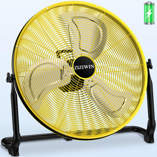 ZIZIWIN 20" Large Battery Fan, Portable Battery Operated Floor Fan, Rechargeable Cordless Camping Fan for Outside, 360° Tilt, USB Output, Wireless, for Home Outdoor Gazebo Office Garage Outside Gym
