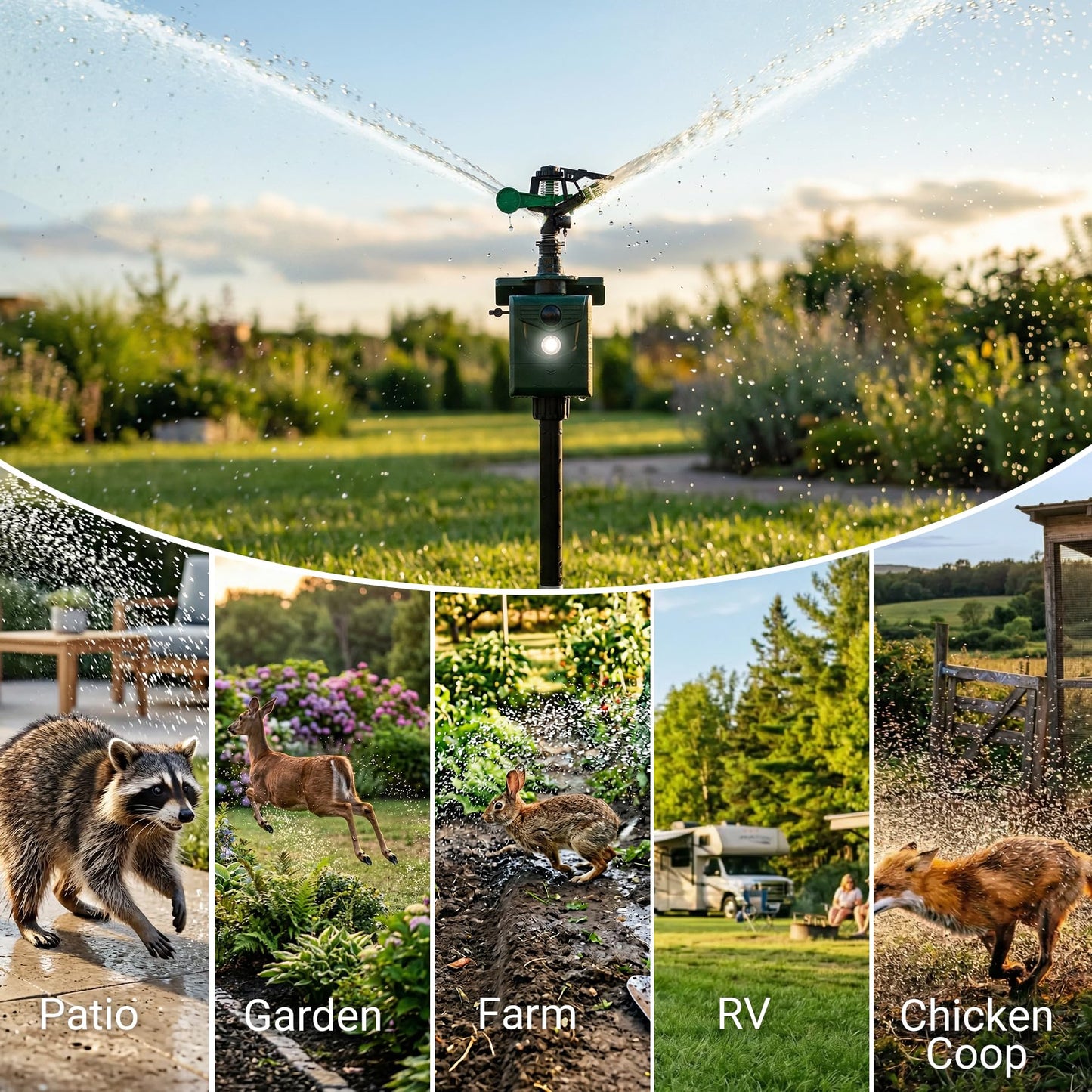 2 Packs Motion Activated Animal Repeller with Water Sprinkler, Solar Powered Deer Repellent Devices, IP65 Waterproof Cat Repellent Outdoor with Flashing Light, Deter Foxes Skunks Raccoons from Garden