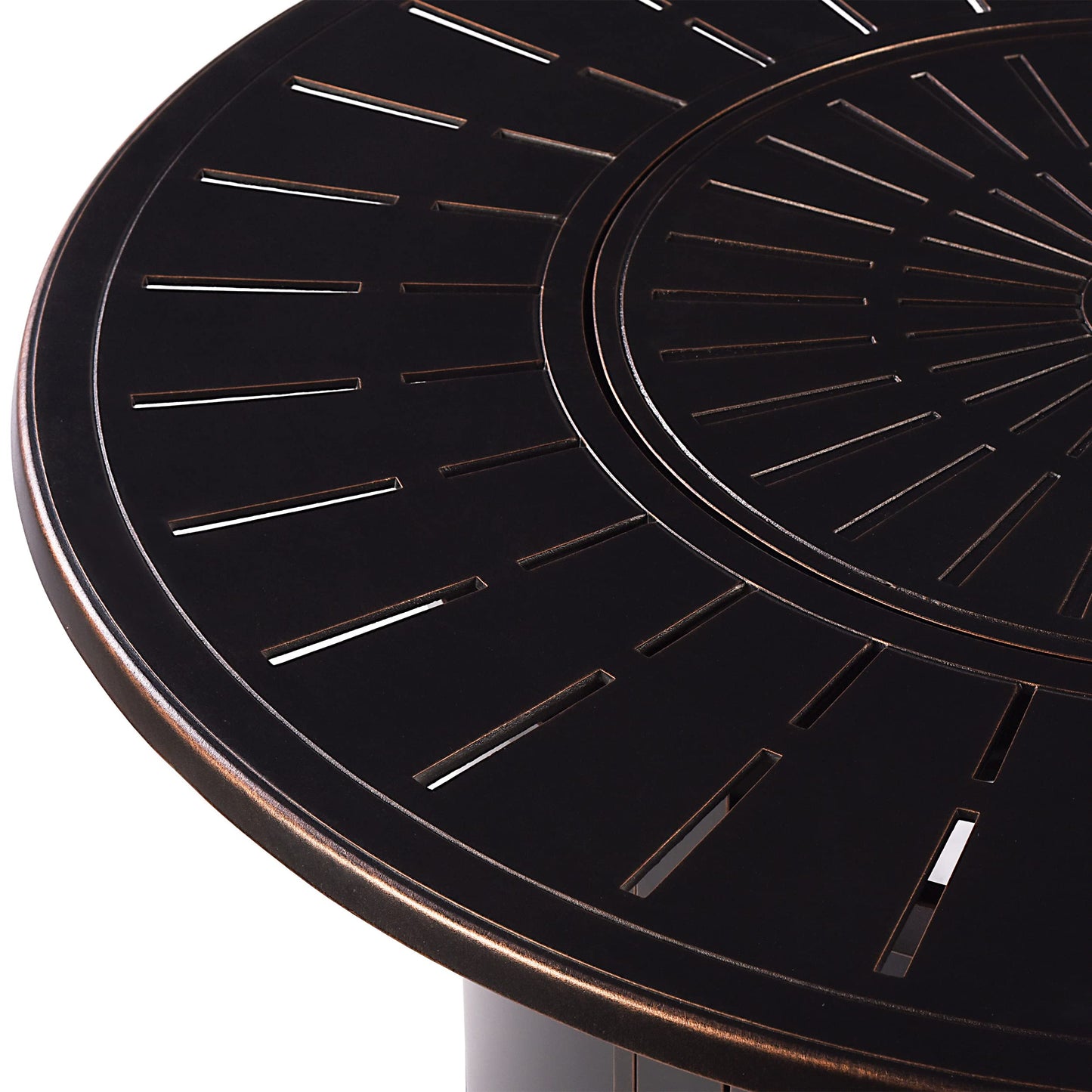 Oakland Living Aluminum 57,0000 BTU 44 in. Round Propane Black Fire Pit Table with Fire Beads, Lid, Propane Tank Cover and Table Fabric Covers in Copper Finish, (AZNOBU-FPT-AC)