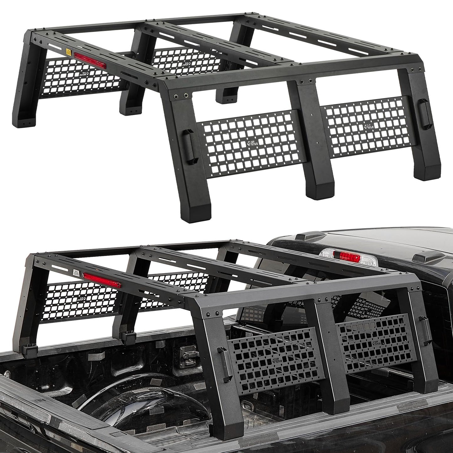 JOYTUTUS Full Size Truck Bed Rack, Overland Bed Racks for Trucks Compatible with F150 F250 F350 Silverado Sierra Ram, 18.8 Inch High Truck Bed Rack for Roof Top Tent, with LED Brake Light Molle Panel