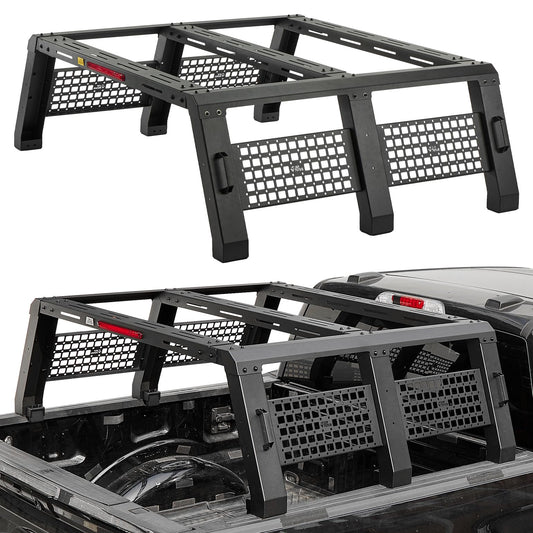 JOYTUTUS Full Size Truck Bed Rack, Overland Bed Racks for Trucks Compatible with F150 F250 F350 Silverado Sierra Ram, 18.8 Inch High Truck Bed Rack for Roof Top Tent, with LED Brake Light Molle Panel