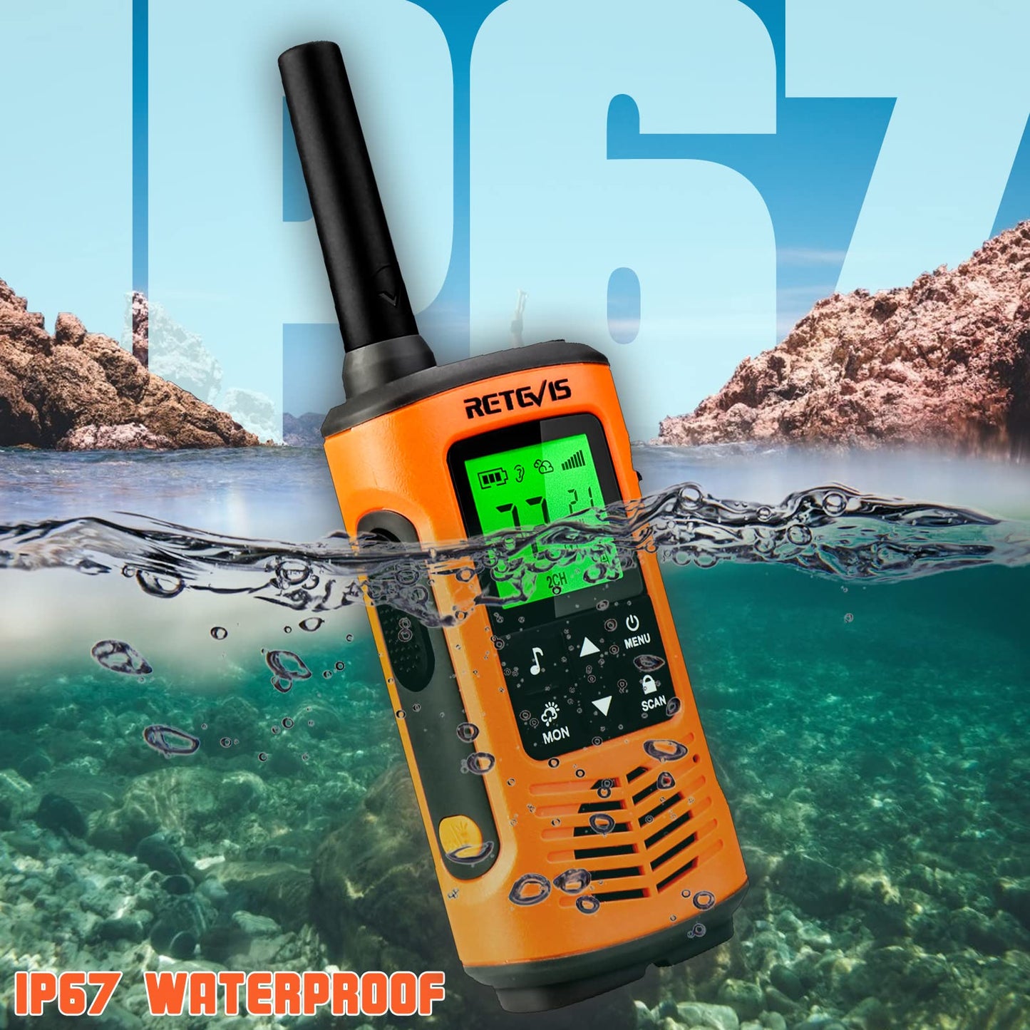 Retevis RT45P Waterproof 2 Way Radio, Long Range Walkie Talkie, IP67, 1000mAh, NOAA Weather Alert, SOS Alarm, USB-C, Rechargeable Two Way Radios for Kitesurfing, Beach 4 Pcs