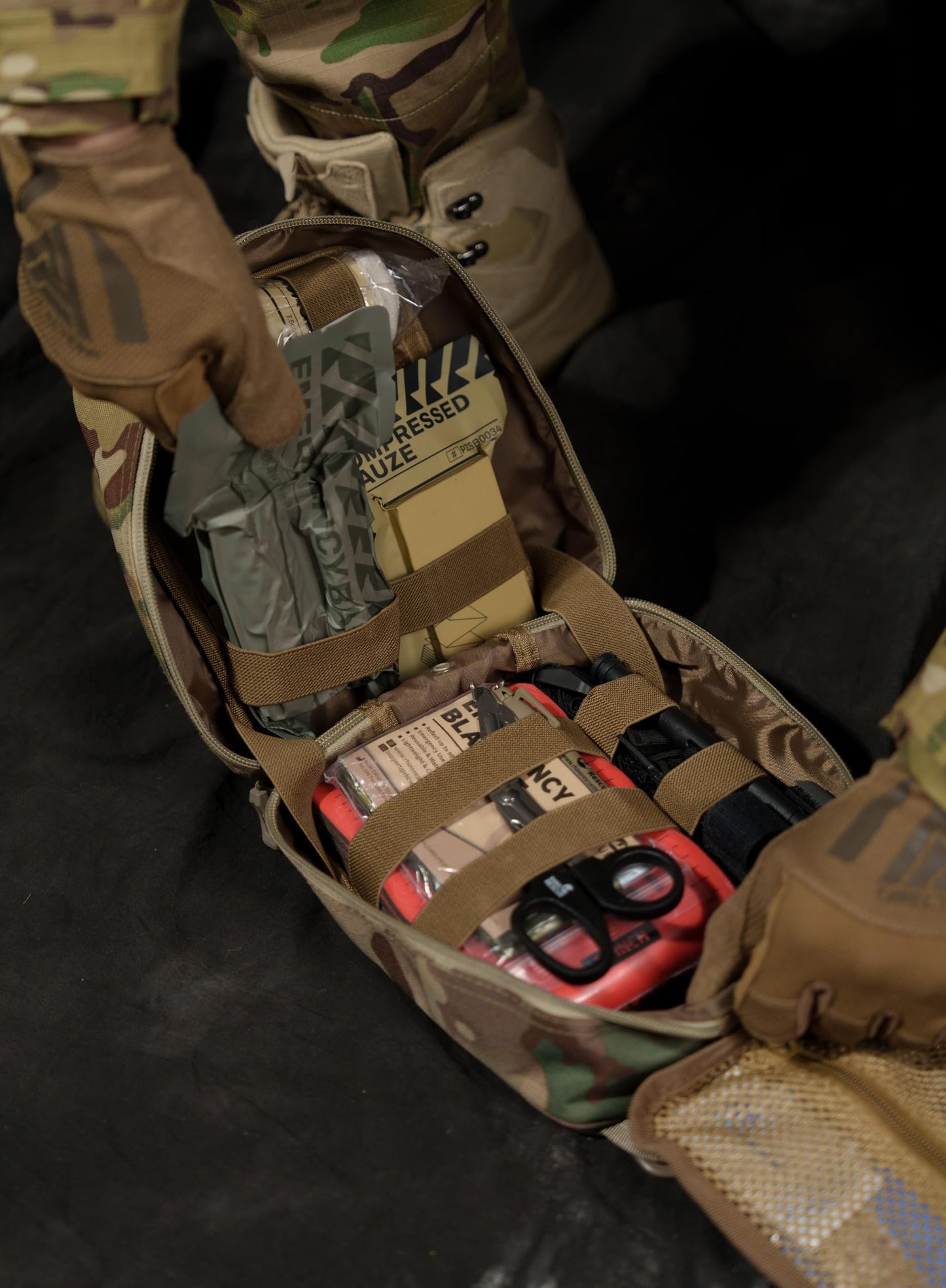 RHINO RESCUE IFAK Trauma Kit with C-A-T Tourniquet for Wound Care, Tactical First Aid Kit Molle Pouch for Military, Combat, Car, Camping, Hiking, Travel (Black)
