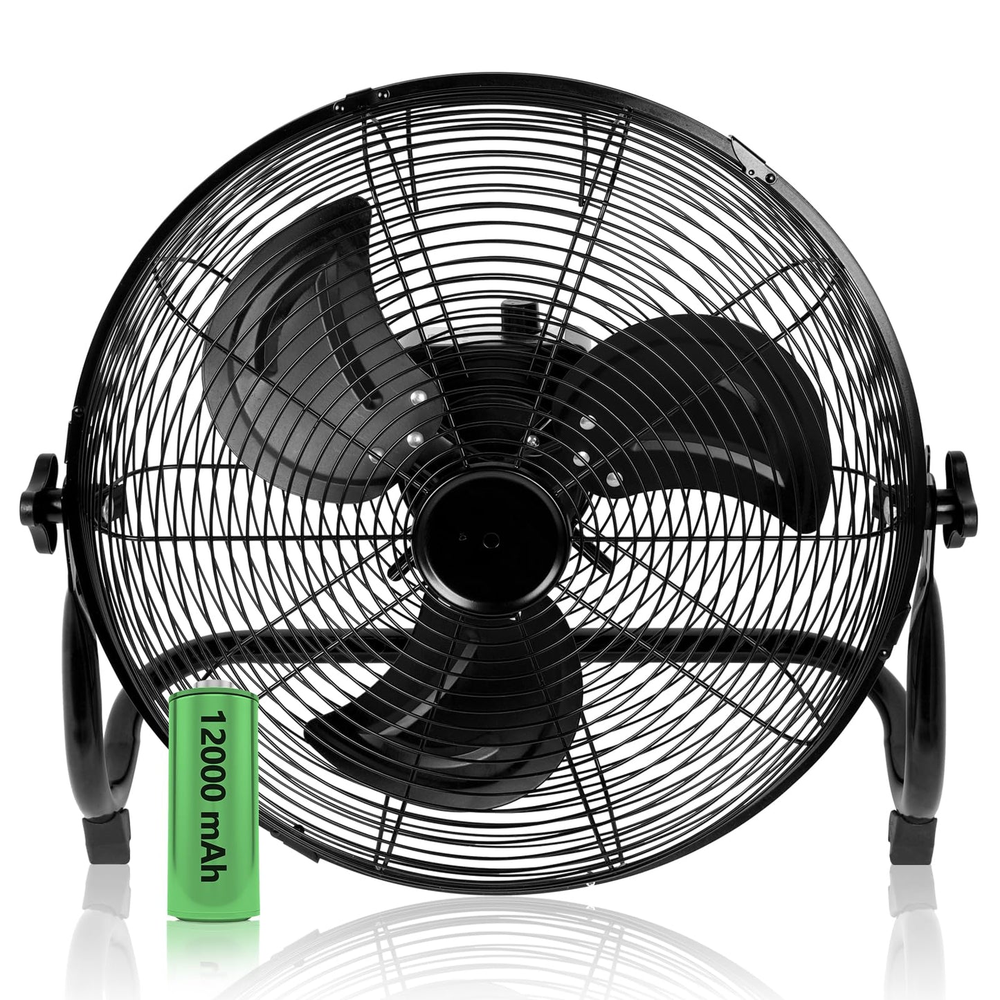 Simple Deluxe 12 Inch Battery Operated Floor Fan, Rechargeable Powered High Velocity Fan with Metal Blade, Portable Cordless Floor Fan for Outdoor, Camping, Travel