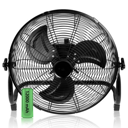 Simple Deluxe 12 Inch Battery Operated Floor Fan, Rechargeable Powered High Velocity Fan with Metal Blade, Portable Cordless Floor Fan for Outdoor, Camping, Travel