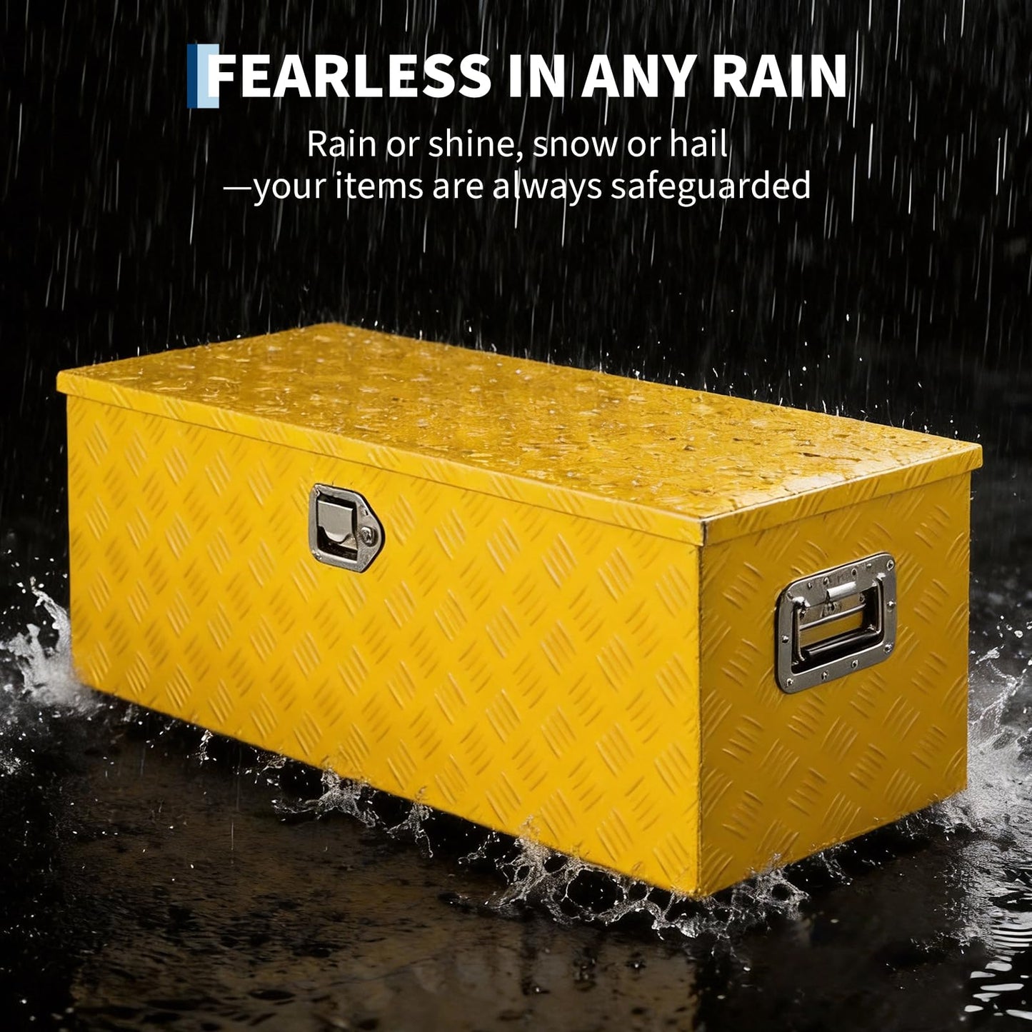 GarveeLife Heavy Duty Aluminum Truck Bed Tool Box – 30x15x15 in, Lockable & Waterproof, Gas Strut Lid, Organizer Tray, Side Handles, Five-Striped Yellow