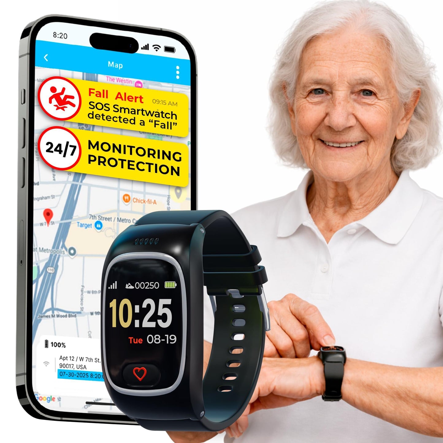 Seculife Smartwatch: Medical Alert Bracelet with GPS Tracker, Fall Detection smart Watch, 2 Way Calling, SOS Button, Medical Watch, Emergency Device for Seniors, Life Alert System, Elderly Monitoring