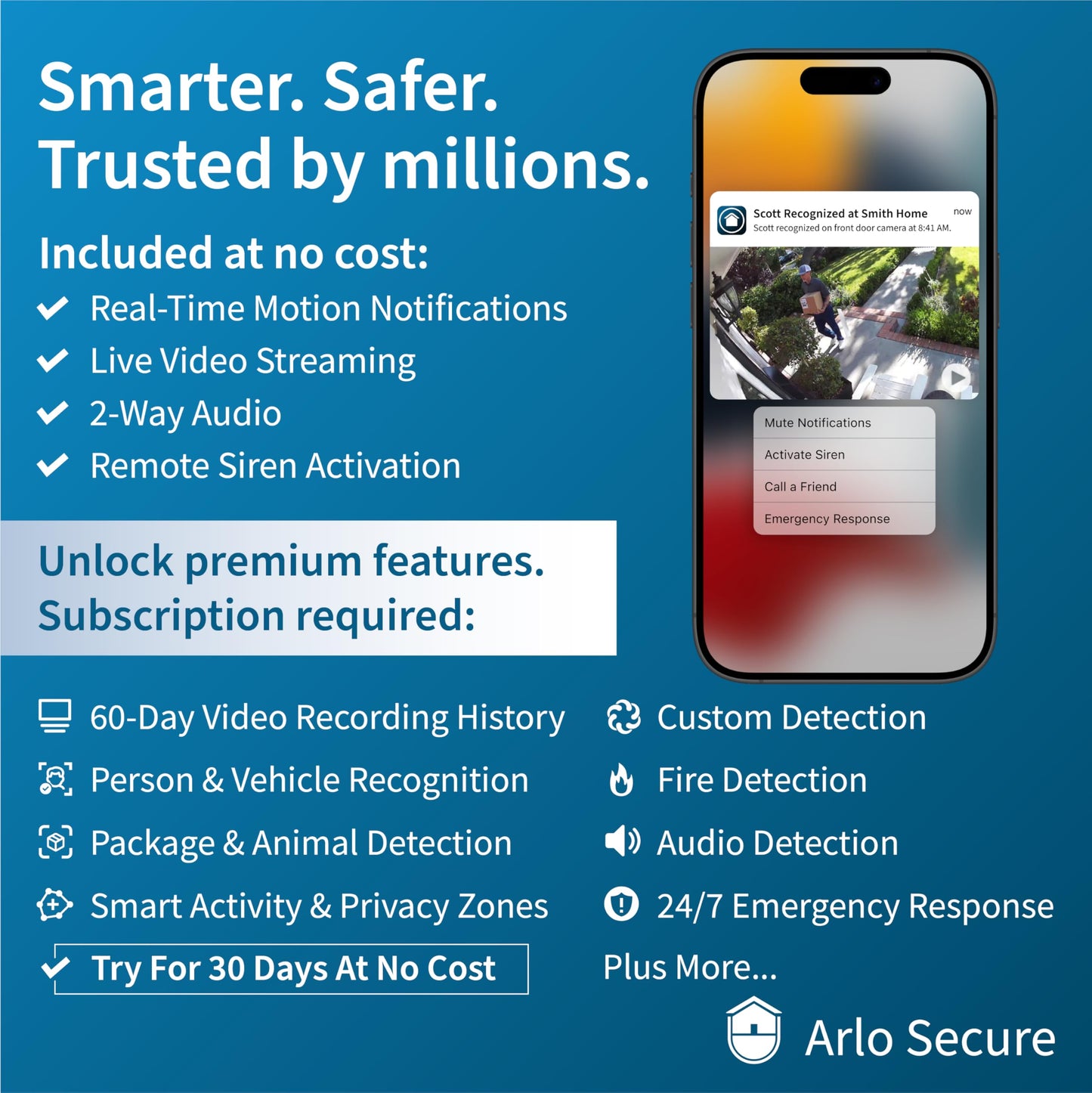 Arlo Essential Security Cameras Wireless Outdoor 1080p HD (2nd Gen, 2023 Release) - Battery Power, Person Recognition, Package Detection, Animated Preview, 1-Month Trial of Secure Plan, 3 Cam, White