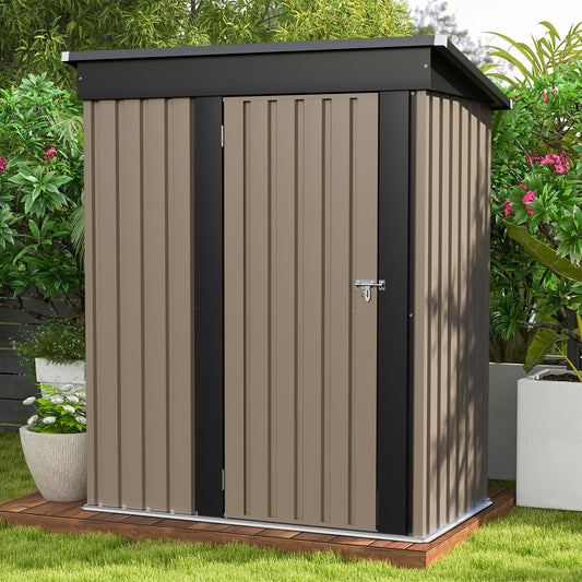 Patiowell 5x3 FT Outdoor Storage Shed, Tool Shed with Sloping Roof and Lockable Door, Metal Shed for Backyard Garden Patio Lawn, Brown