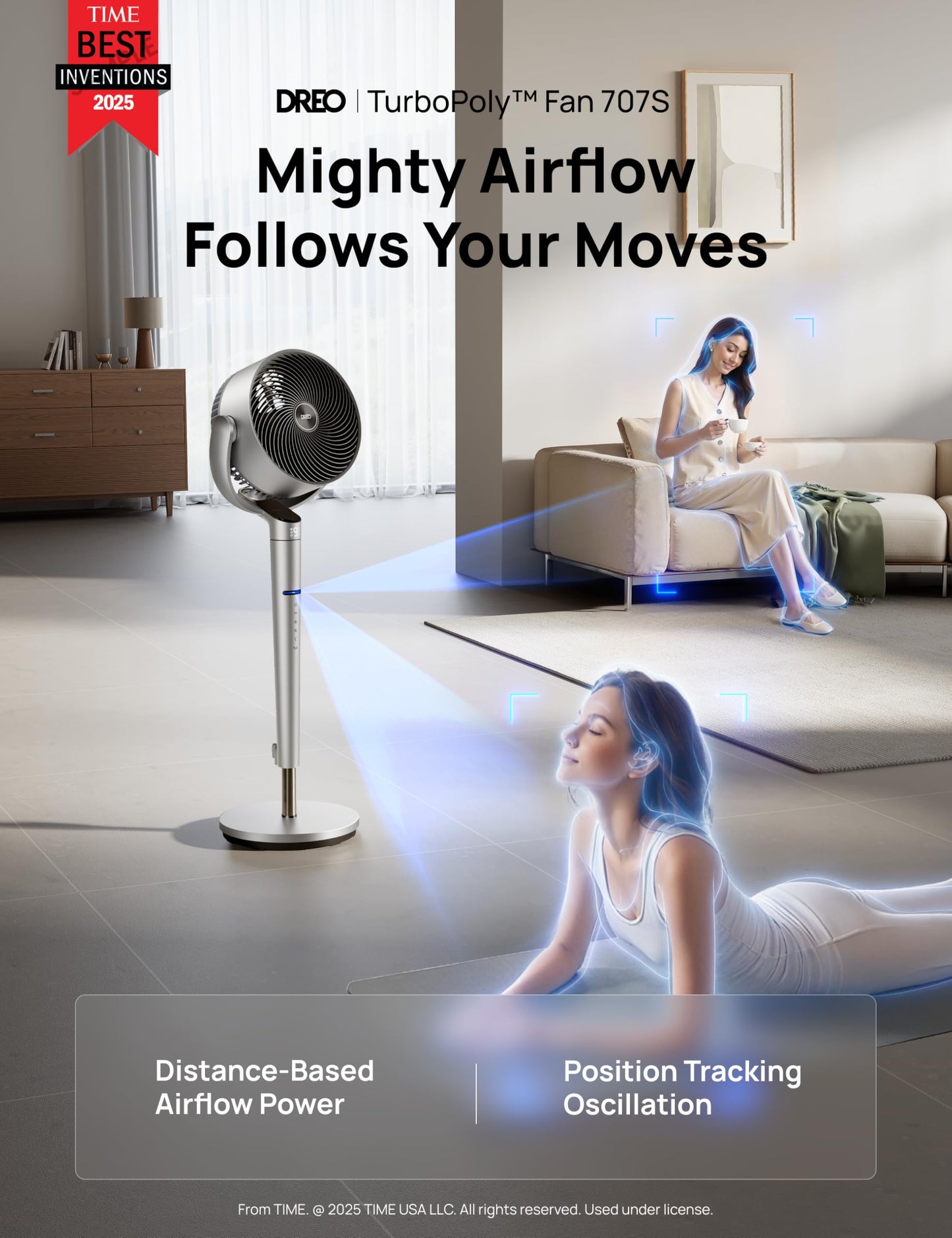 DREO Smart Fan for Bedroom, Position-based Oscillation, 150°+120° 3D Oscillating Fan, 110ft Pedestal Fans with Wi-Fi/Voice/Remote, Standing Fans Work with Alexa/Google, 9 Speeds, 6 Modes, 20dB, Silver