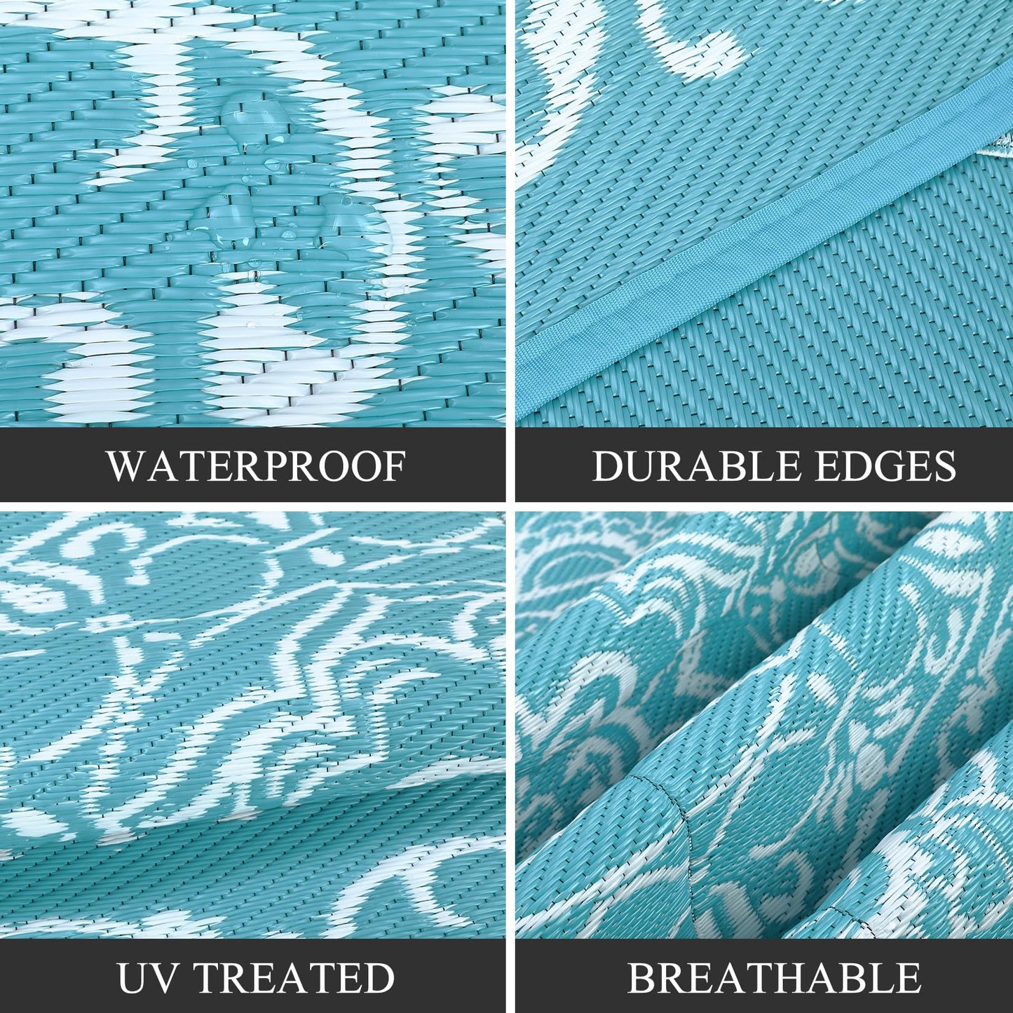 GlowSol Outdoor Rug 9x18 ft, Reversible Waterproof Outdoor Plastic Straw Rug, Oriental Medallion Patio Rug, Large Outdoor Carpet, RV Mat Outside for Patio, Camp, Picnic, Balcony, Deck, Backyard,Blue