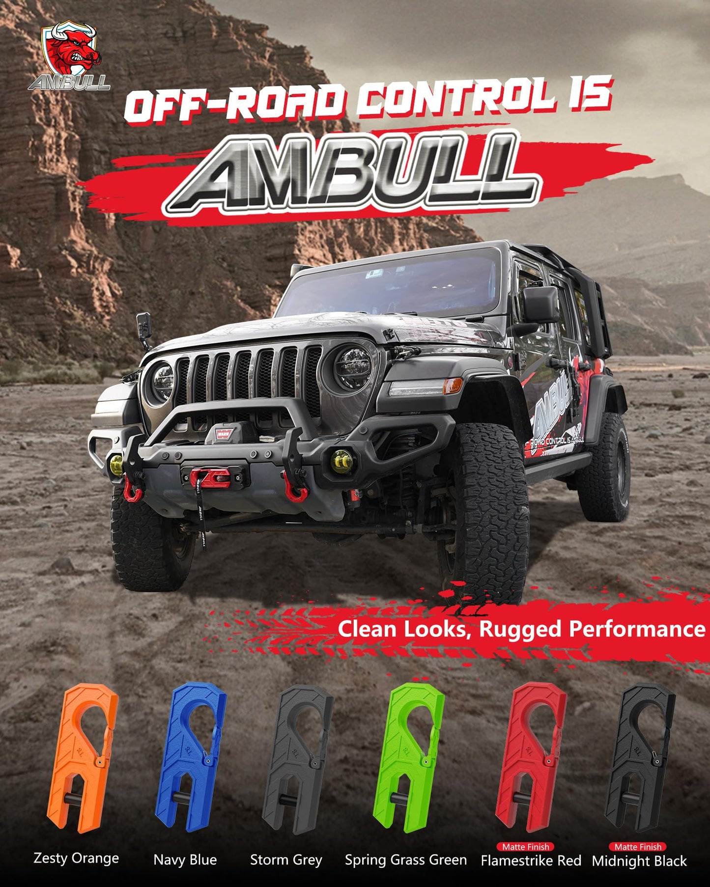 AMBULL Winch Fairlead with Tow Hook, Aluminum Hawse Fairlead with Grade 80 Forged Steel Winch Hook, 33000lb Break Strength Winch Fairlead Hook Set for Off-Road Vehicle Recovery, BlackBlue