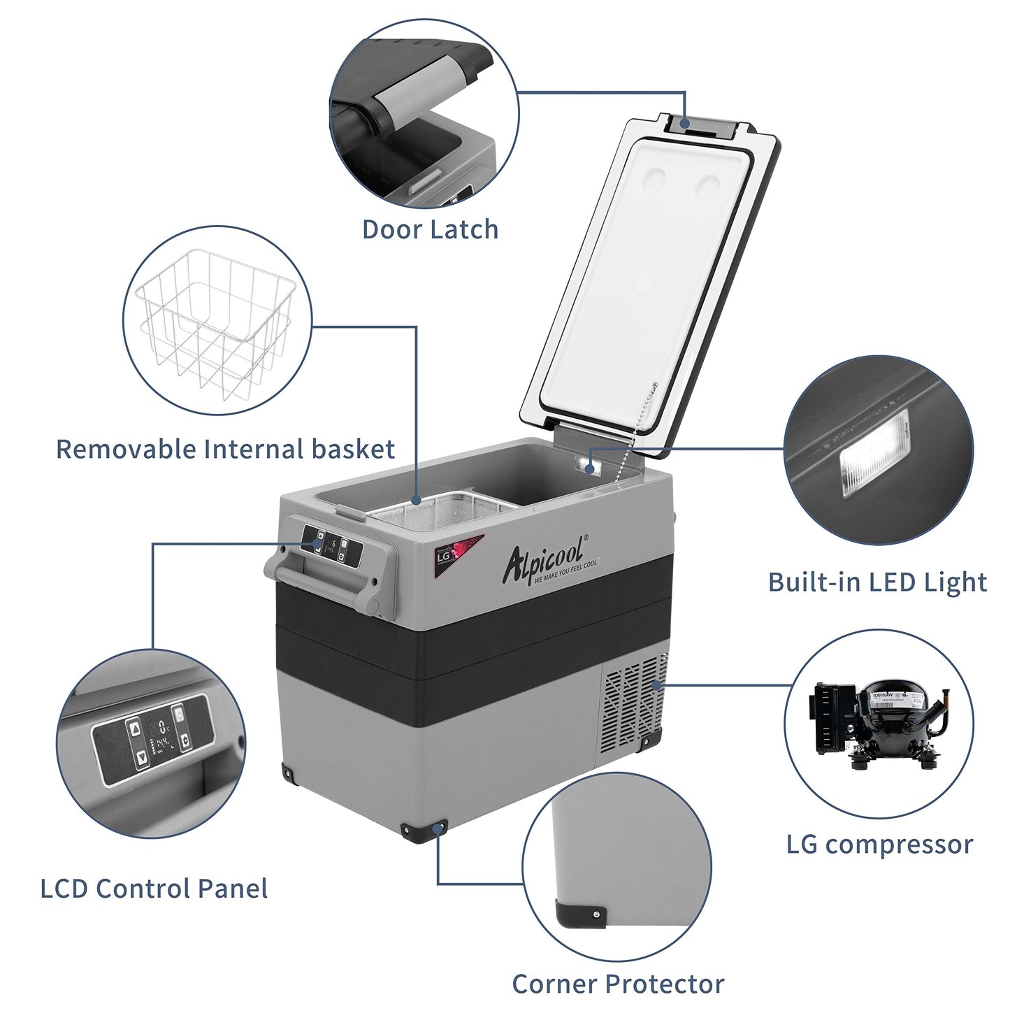 Alpicool LGCF55 Portable Refrigerator 12 Volt Car Freezer 52 Quart Mini Fridge Freezer (-4℉~68℉) for Truck, RV, Vehicle, Travel, Outdoor -12/24V DC