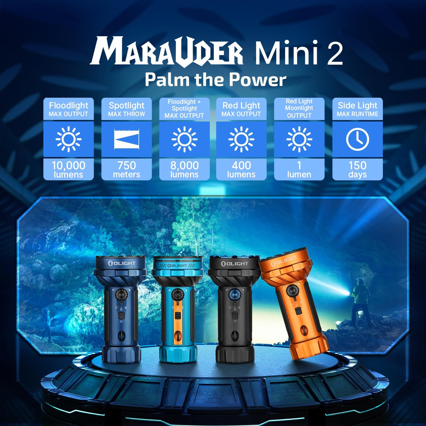 OLIGHT Marauder Mini 2 Bright Flashlight 10,000 Lumen with 750 Meters Beam Distance, Rechargeable Light with Dual Charging & 5 Lighting Modes for Outdoor, Camping, Emergencies (Black)