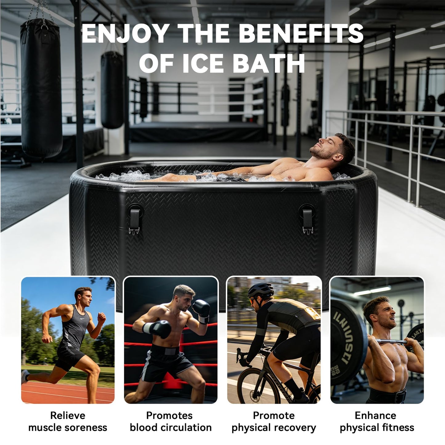 Poafamx Ice Bath Tub for Athletes, 206 Gal XXL Inflatable Cold Plunge Tub with Insulated Cover, Compatible with Water Chillers, Portable Bathtub for Outdoor & Indoor Recovery Cold Water Therapy