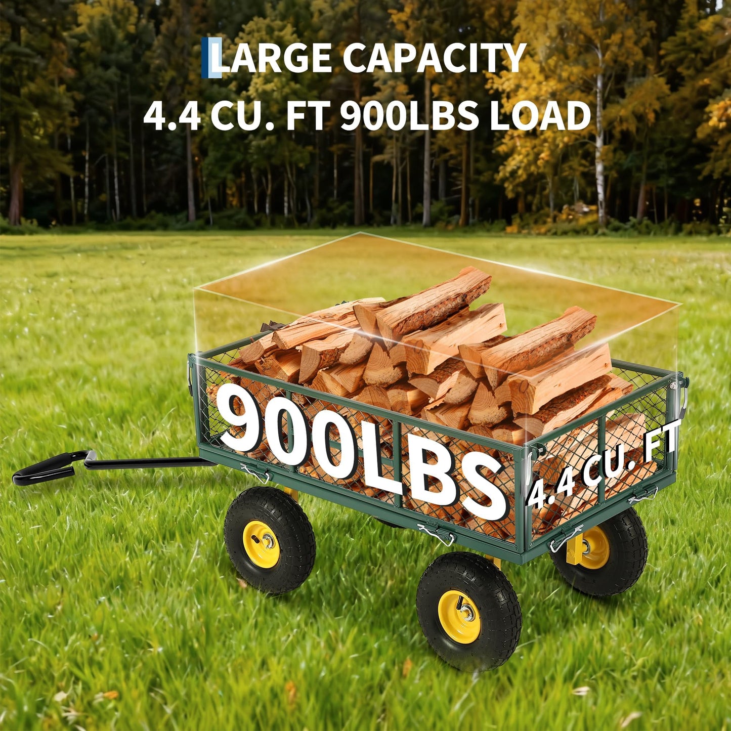 900 Lb Capacity Heavy Duty Steel Garden Cart – 2-in-1 Utility Wagon with Removable Mesh Sides, 10" All-Terrain Tires, Flatbed Conversion, 180° Rotating Handle – Perfect for Lawn, Garden & Backyard