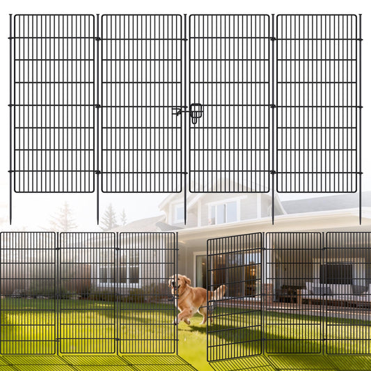 15 Panels No Dig Decorative Garden Fence - 48 in (H) x 21 ft (L), Tall Garden Fences - Dog Fence Outdoor for Yard, Rustproof Metal Animal Barrier Ground Stakes Fencing for Garden, Patio