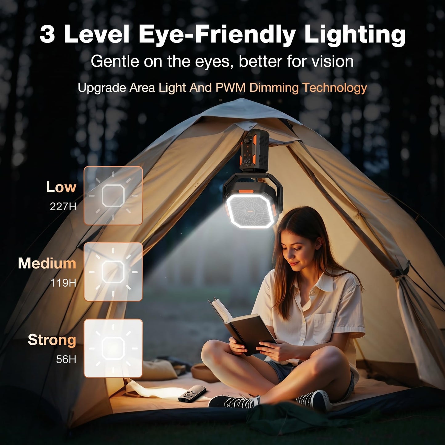 OGERY Portable Camping Fan with Adjustable Height Stand, 30000mAh Battery Powered Fan with Remote, LED Light, Auto Oscillation for Tent, RV, Bedroom, Travel – Floor & Desk Fan