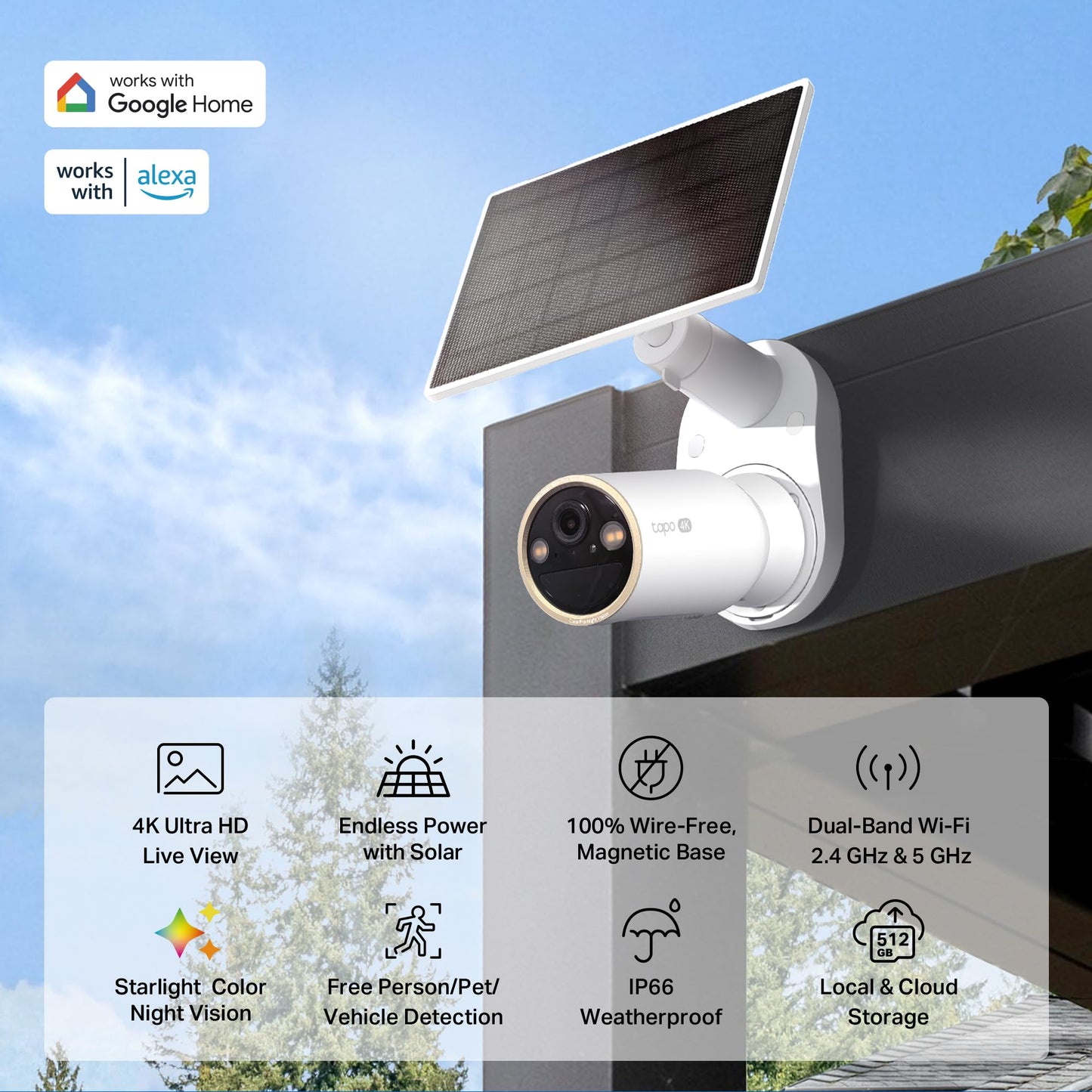 Tapo MagCam 4K Outdoor Wireless Security Camera – Battery Power with Solar Charging, Magnetic Mount, Person/Vehicle Detection, Subscription-Free Local or Optional Cloud, Works with Alexa, C460 KIT