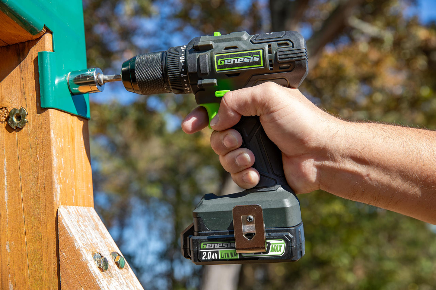 Genesis G20MAX 20V Drill/Impact Driver Combo Kit, LED Light Metal Ratcheting Chuck, 450 in-lbs drill, 1600 in-lb Impact Driver Two 2.0Ah Batteries, Charger, and Storage Bag GL20DIDKB2
