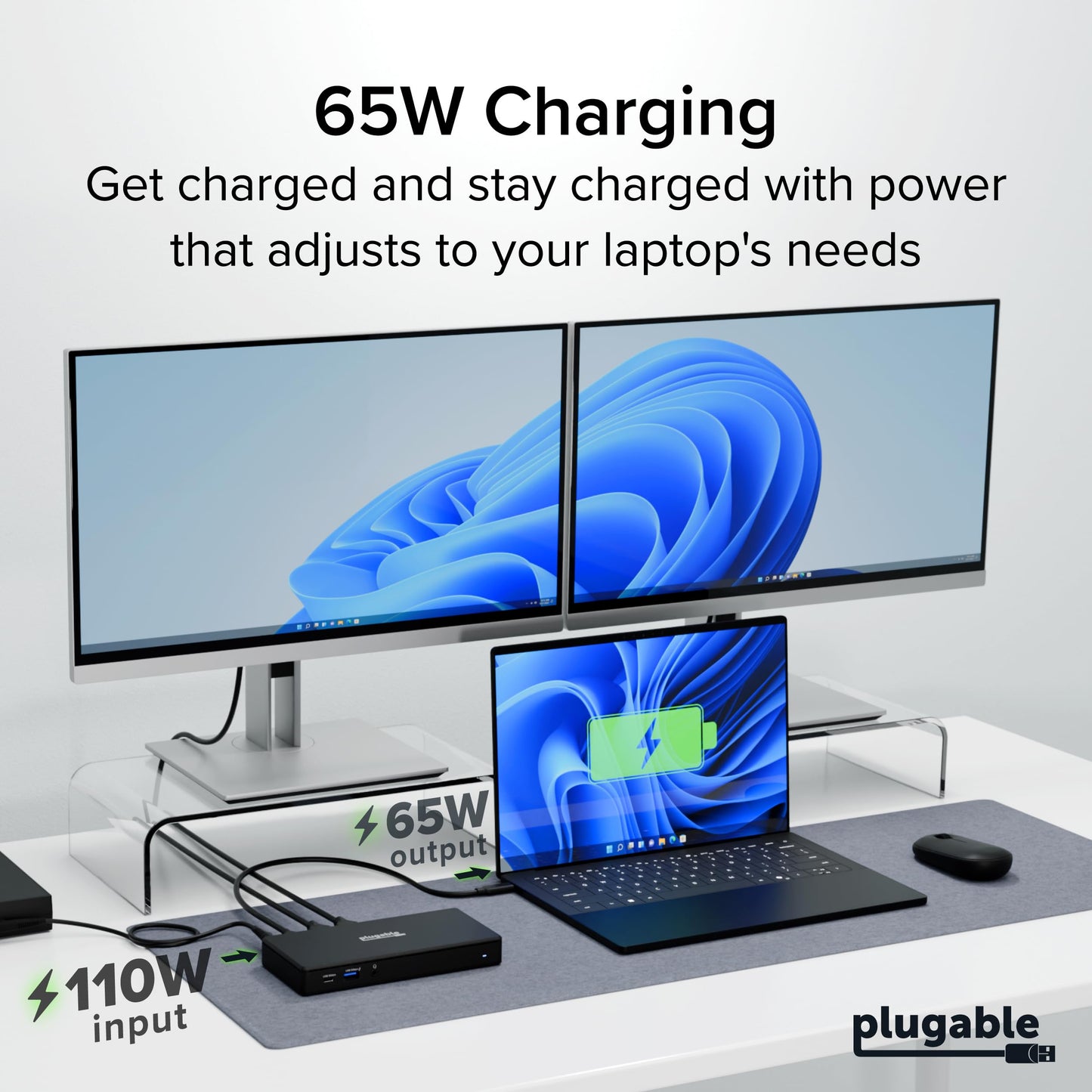 Plugable USB-C Docking Station Dual 4K 60Hz HDMI, 65W Charging, Gigabit Ethernet, 1x USB-C 5Gbps, 3X USB-A, Audio, Windows/ChromeOS, USB-C/USB4/Thunderbolt, Driverless (UD-MSTH2)