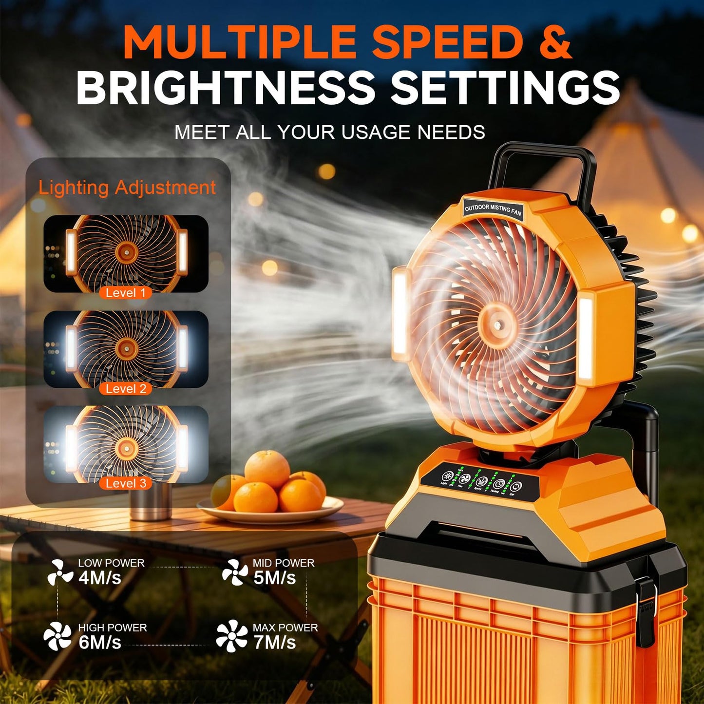 15L Bucket Portable Misting Fan, 30000mAh Rechargeable Battery Powered Oscillating Cooling Fan, 4 Strong Winds, Brushless Motor Outdoor Fans for Fishing/Travel/Garden/Golf/Tent/Office