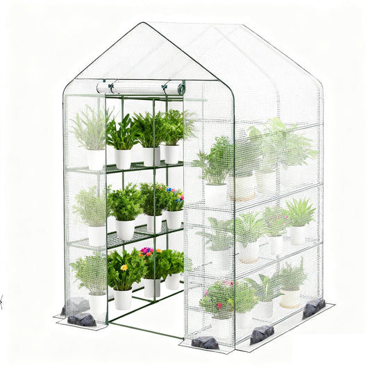 Carotex Walk-in Greenhouse, 48 x 73 x 75 Inch Outdoor Plant Green House with 3 Tiers 12 Shelves, Heavy Duty Steel Frame & Thicken PE Cover, Portable Greenhouses for Balcony, Patio, Deck, Gardening