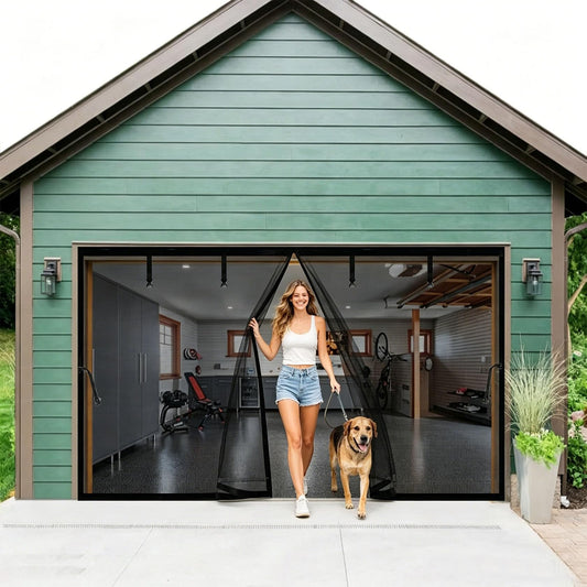 Magnetic Garage Door Screen 11x9ft for 1 Car, Heavy Duty Fiberglass Curtain, Hands Free & Kids Pets Friendly, Retractable Carport Garage Doors Patio Porch Screen Mesh (Black, for Door Size 11x9ft)